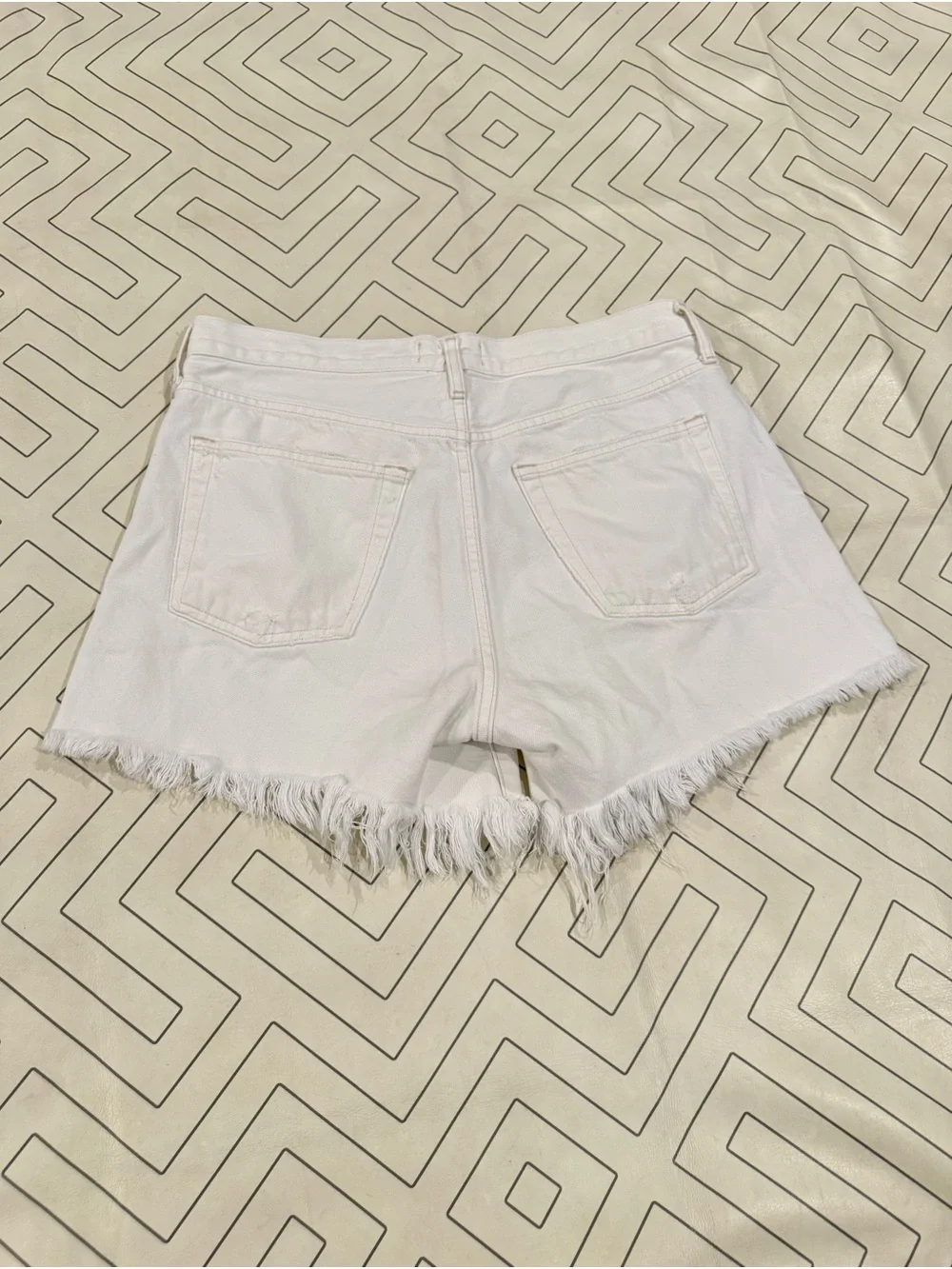Agolde White Frayed Hem Parker Long Denim Shorts